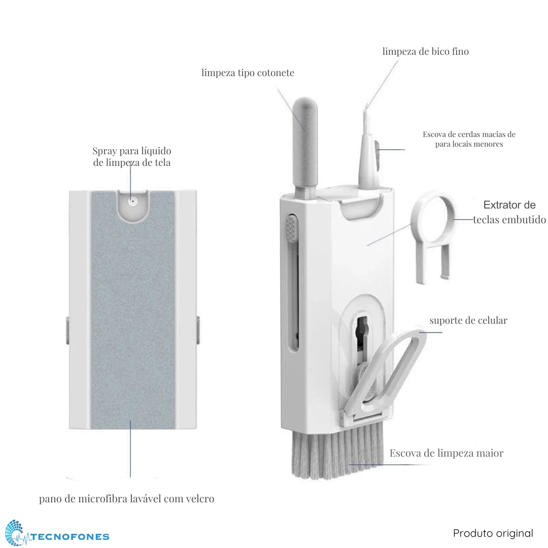 TecnoLimp - Kit de limpeza 8 EM 1 para teclado, tela de celular e fones de ouvido