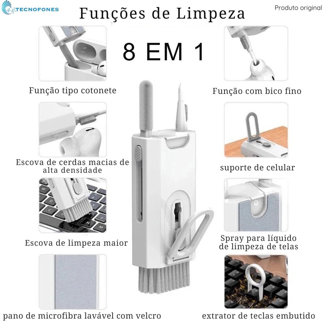 TecnoLimp - Kit de limpeza 8 EM 1 para teclado, tela de celular e fones de ouvido
